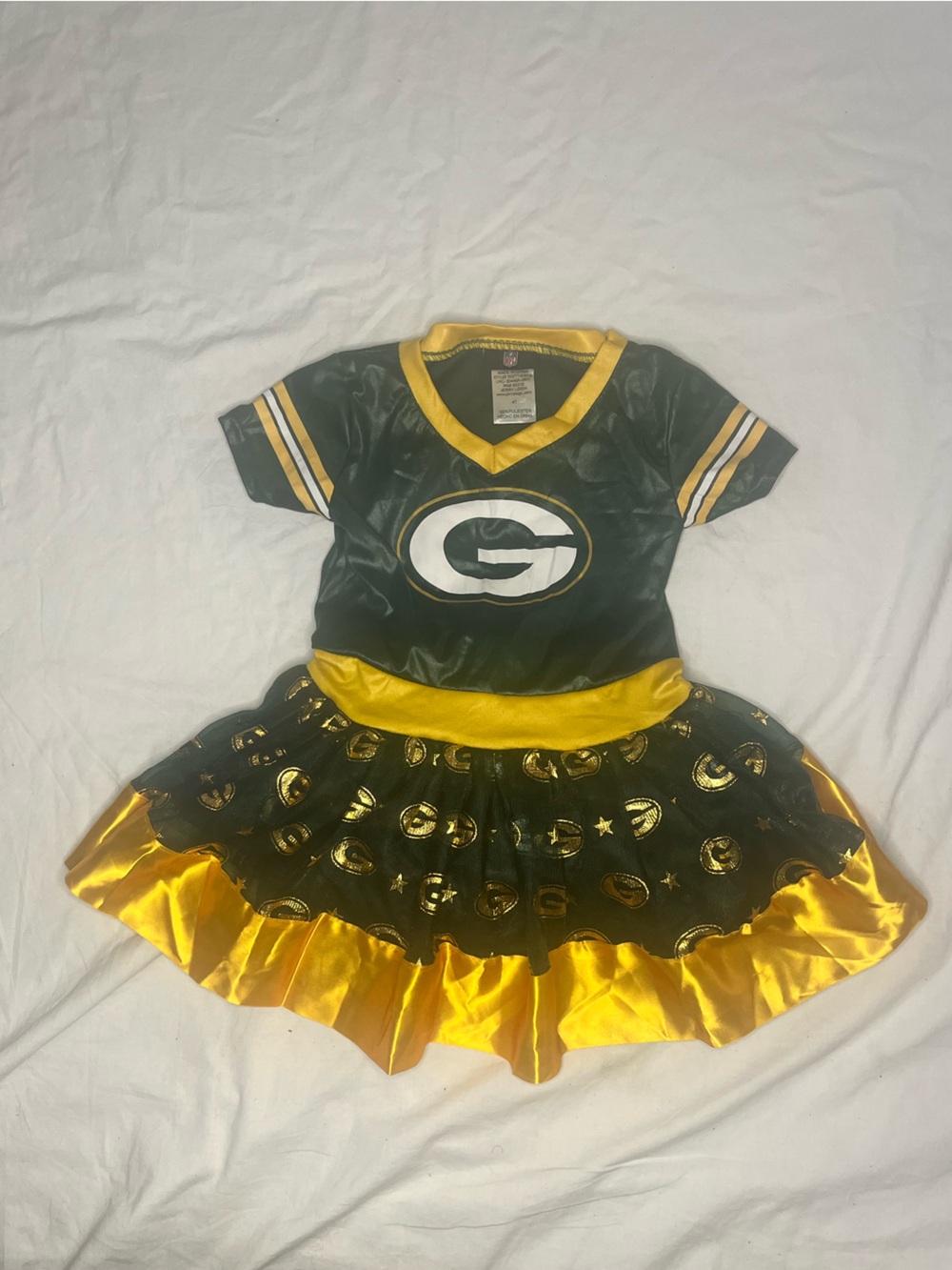 NFL Green and Gold Girls Cheer Football Costume with Logo